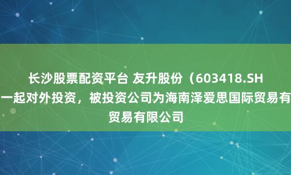长沙股票配资平台 友升股份（603418.SH）新增一起对外投资，被投资公司为海南泽爱思国际贸易有限公司